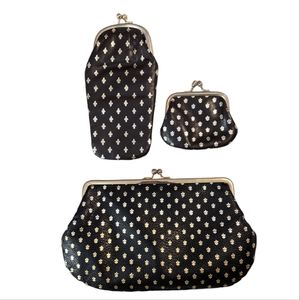 Vintage 3 Piece Fleur De Lis Florence Leather Kisslock Wallet Set